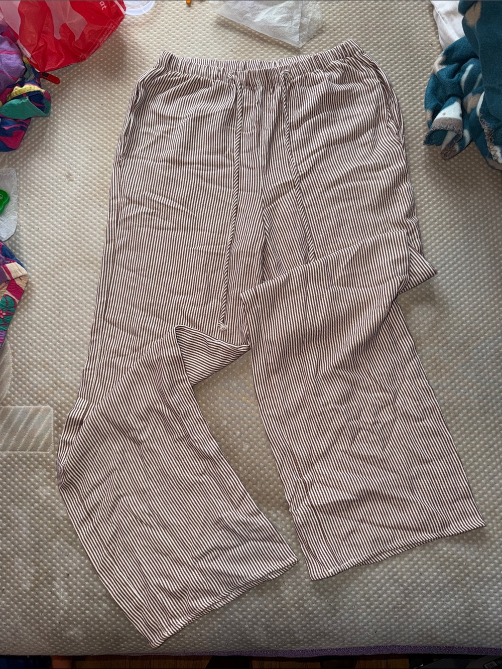 Striped Elastic-Waist Women’s Linen Pants - Brown/White
